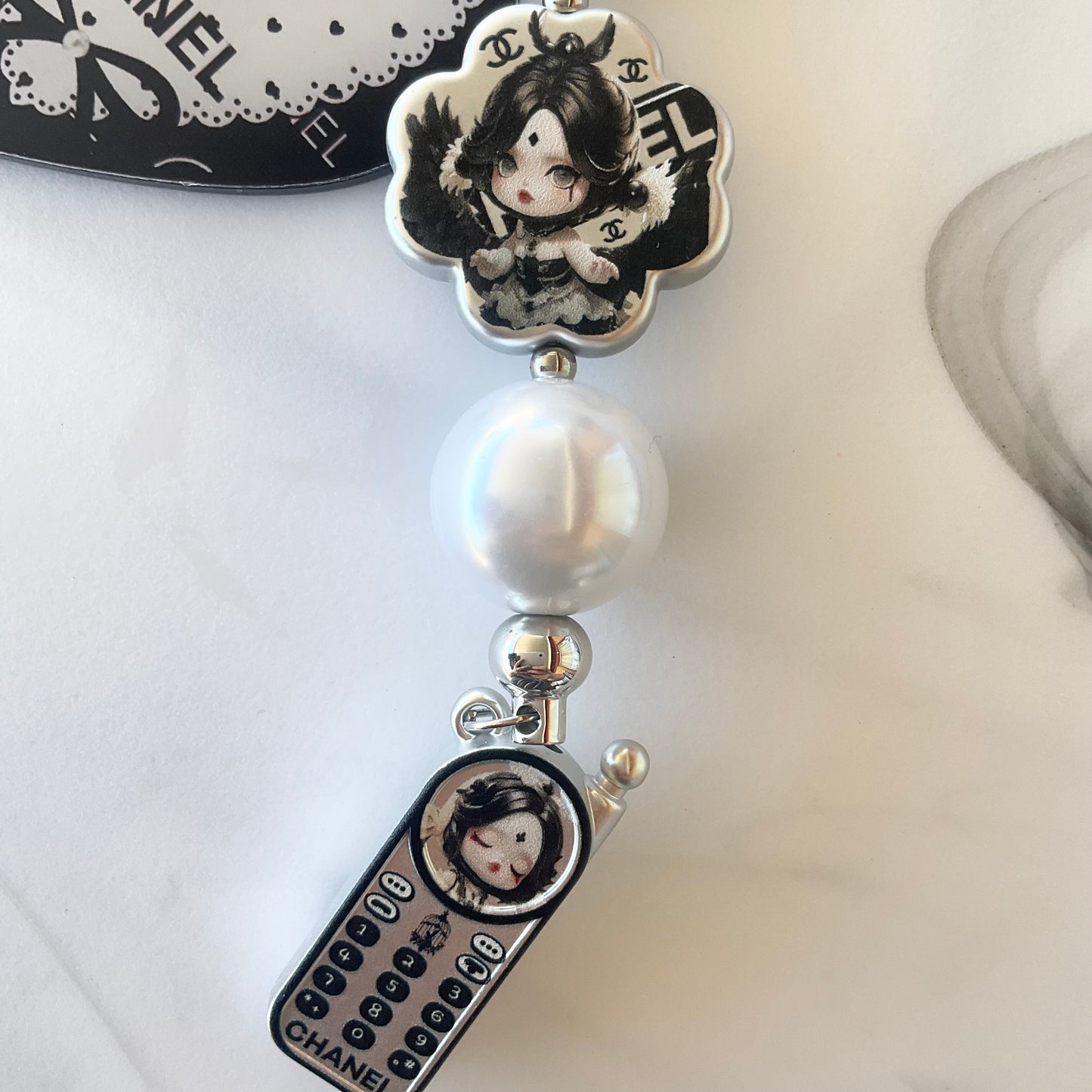 Cici Skull Girl Black, White & Silver Keychain Bag Charm