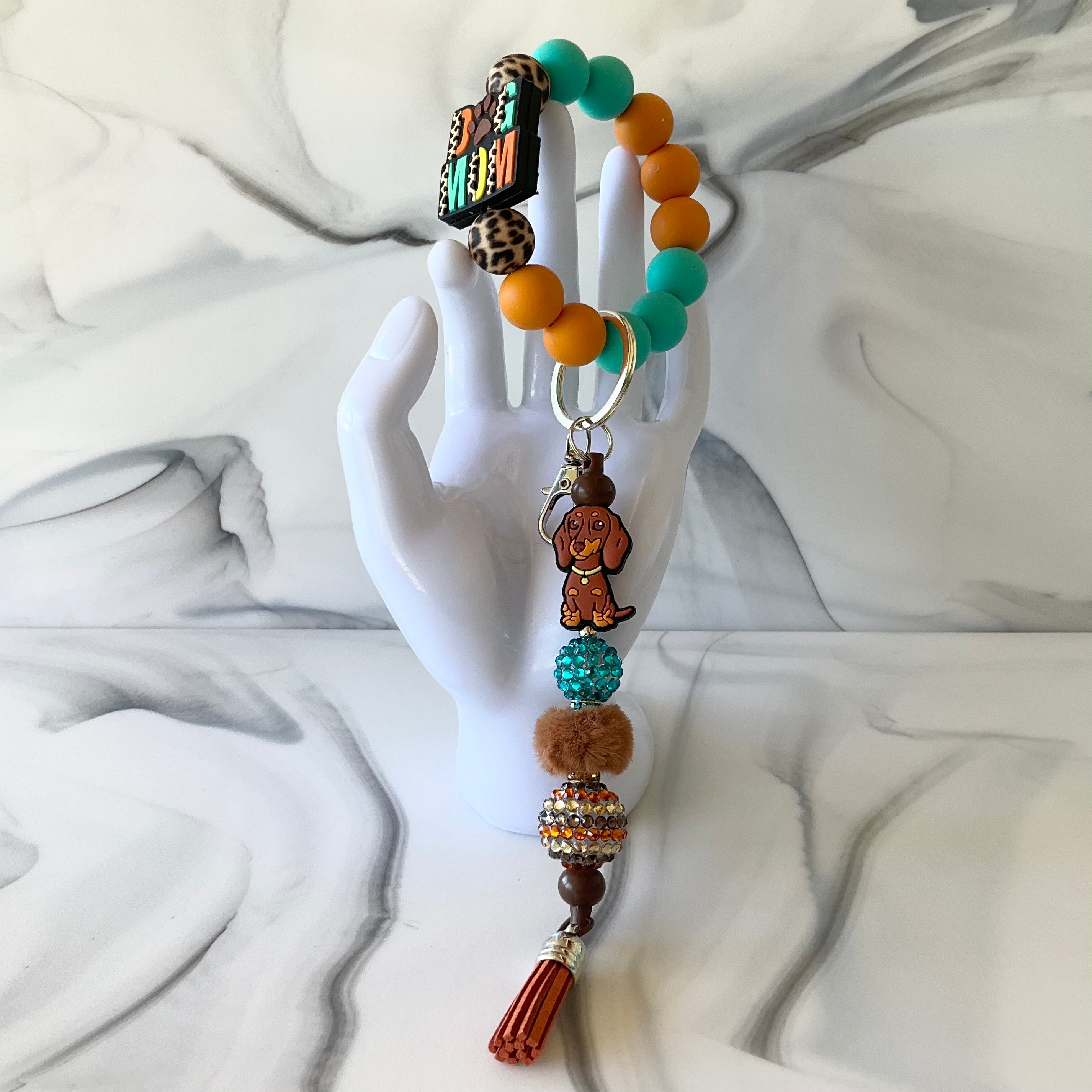 Wiener Dog Mom Colorful Silicone Wristlet and Keychain Small