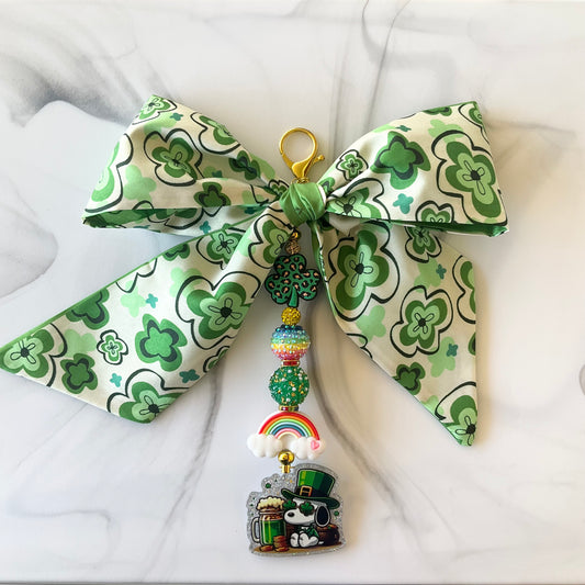 Cute Beagle St. Patrick's Day Large Bow Bag Charm