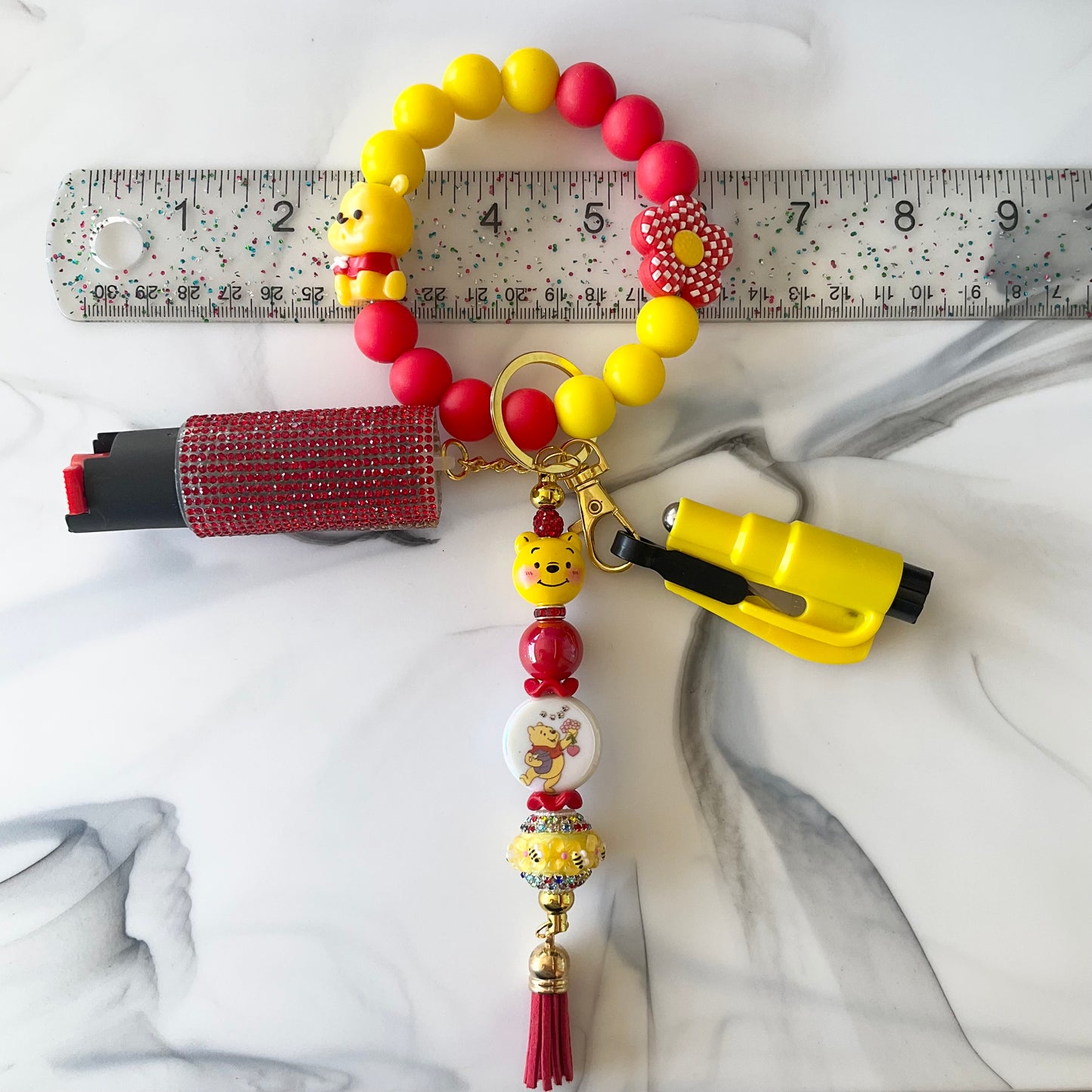Honey Bear Red & Yellow Silicone Wristlet Self-Defense Keychain Set Large