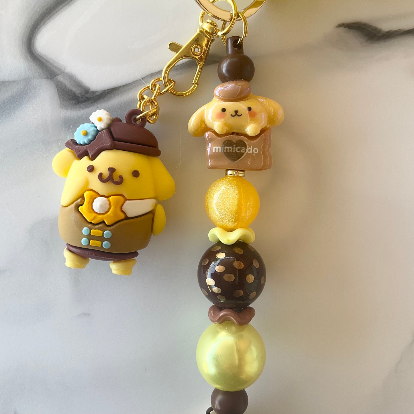 Pom Pom Yellow Dog Brown & Yellow Silicone Wristlet Keychain Bag Charm Small