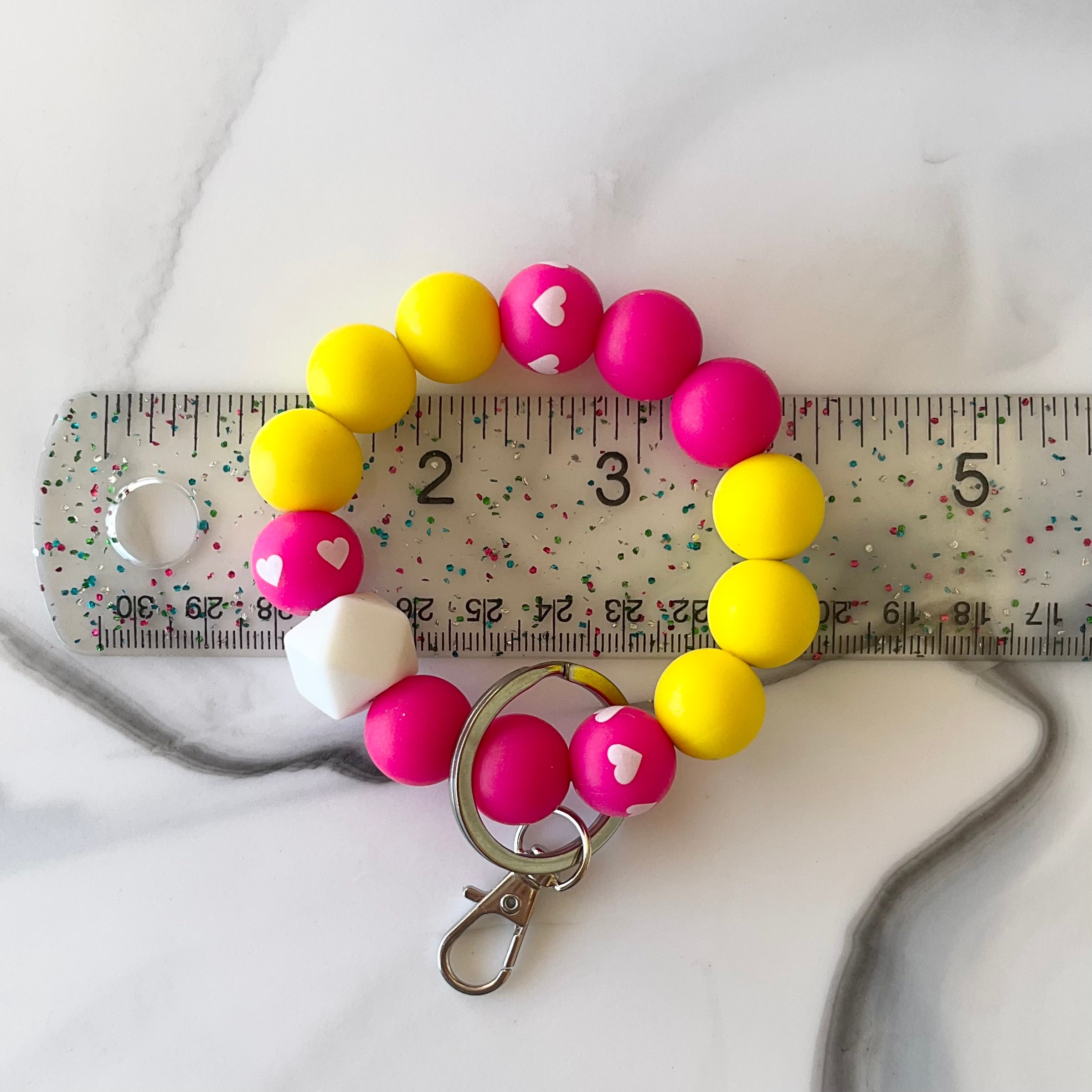 Cute Beagle & Boy Hot Pink & Yellow Silicone Wristlet Keychain Small