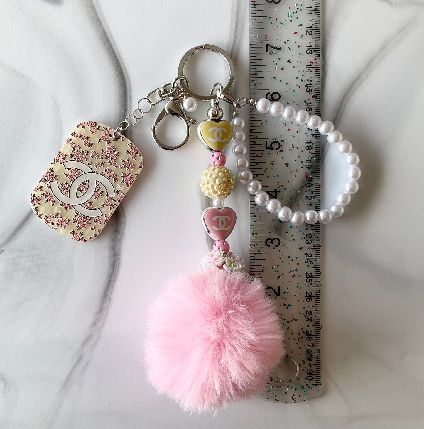 Cici Light Pink & Yellow Pearl Wristlet Keychain Bag Charm