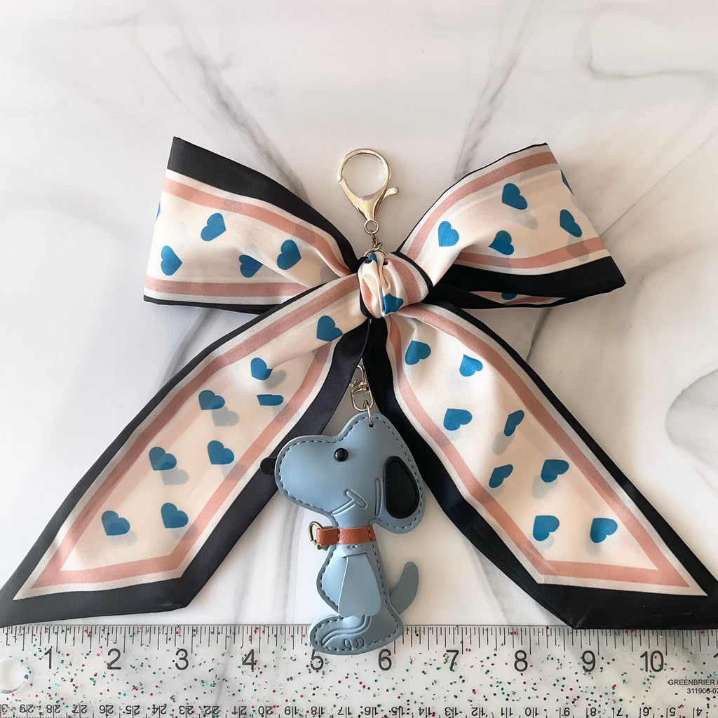 Cute Blue Beagle Heart Print Large Bow Bag Charm