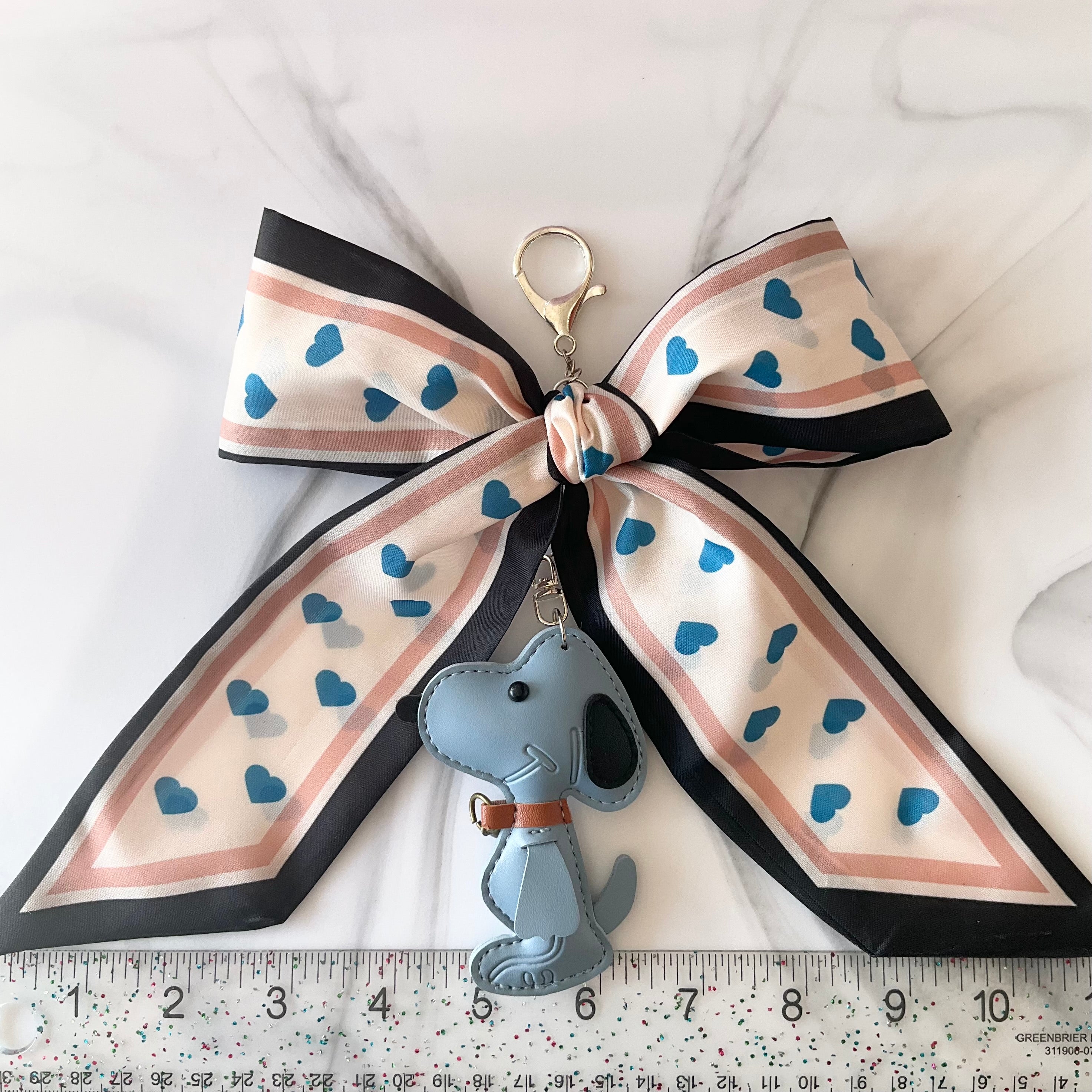 Cute Blue Beagle Heart Print Large Bow Bag Charm