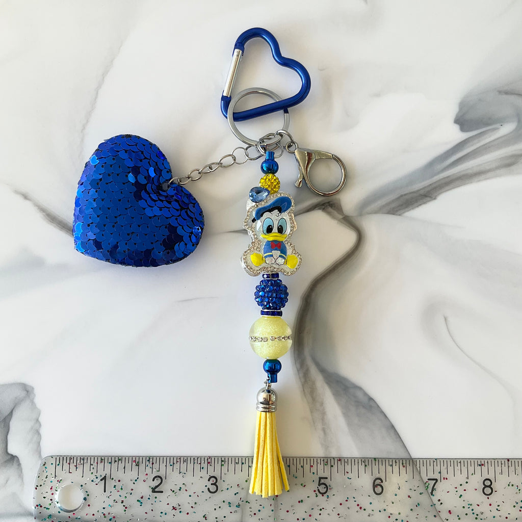 Boy Duck Royal Blue & Yellow Sequin Heart Keychain Bag Charm