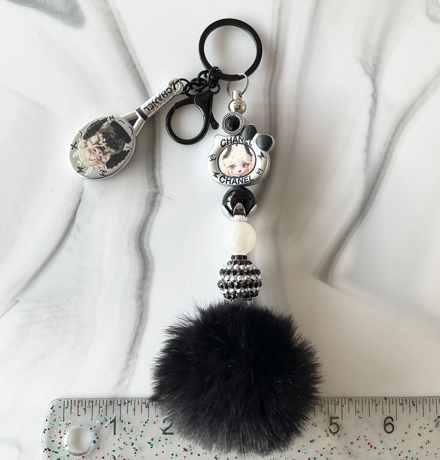 Cici Skull Girl Black & White Keychain Bag Charm