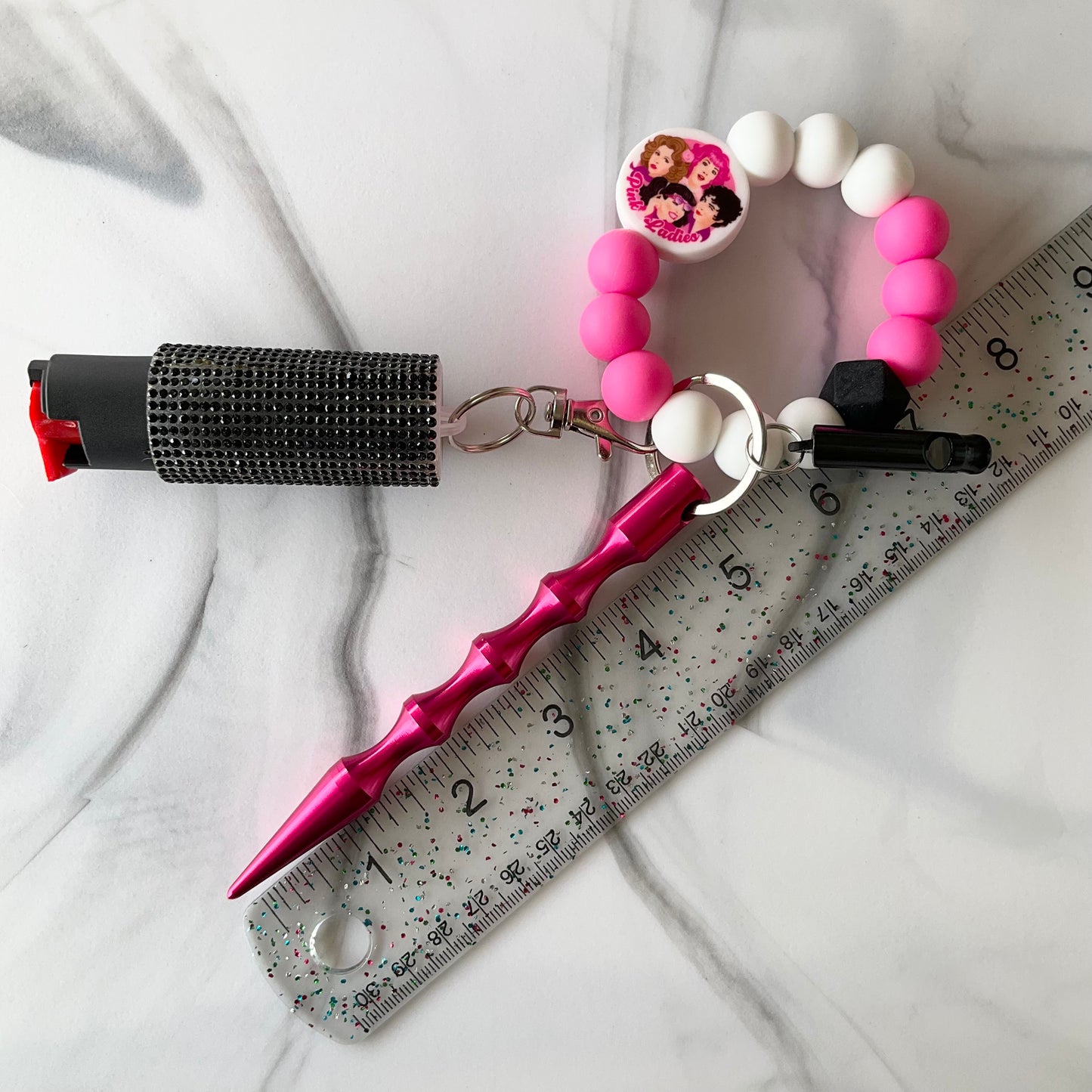 Grease Pink & Black Silicone Wristlet Self-Defense Keychain Set Large