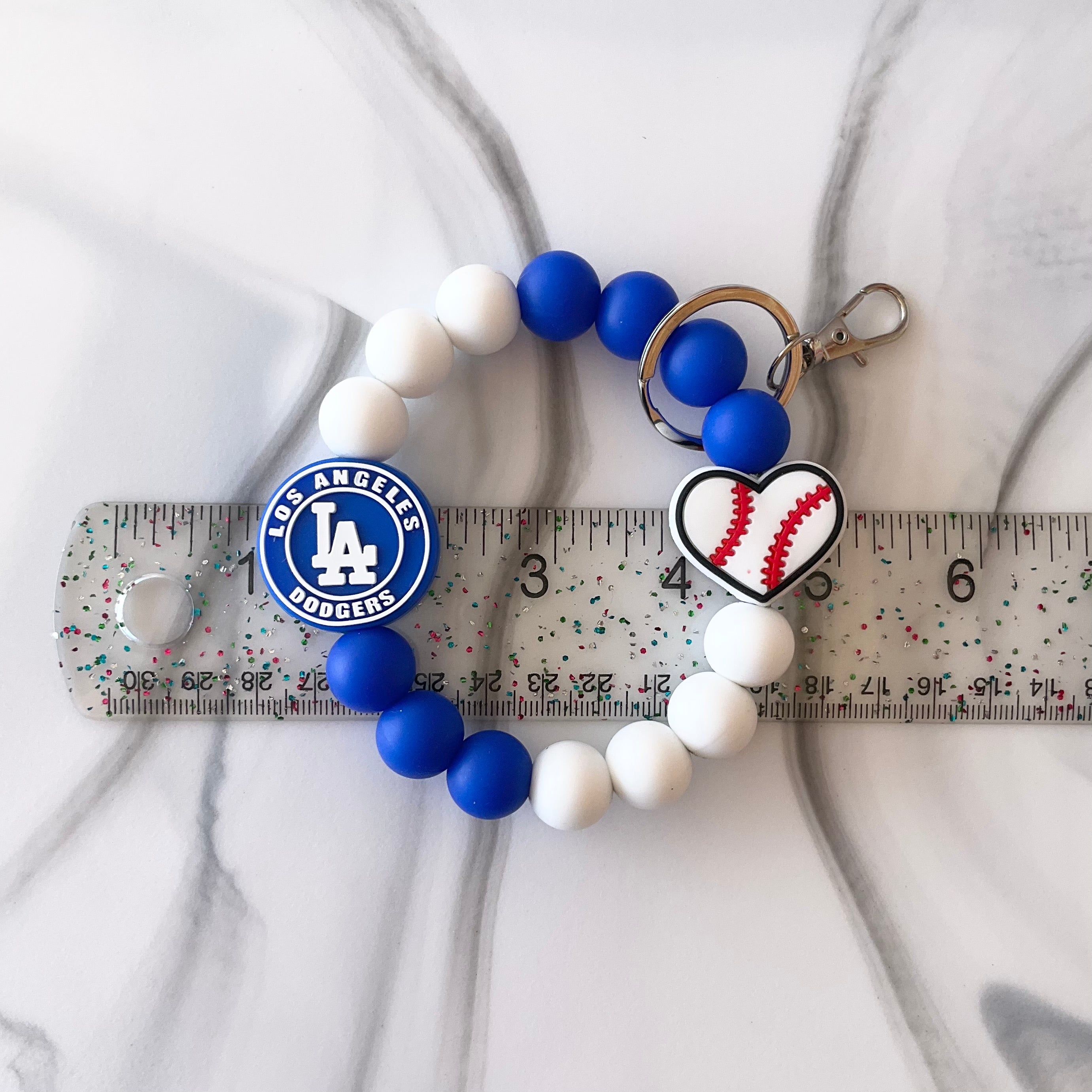 L.A. Baseball Blue & White Silicone Wristlet and Keychain Large
