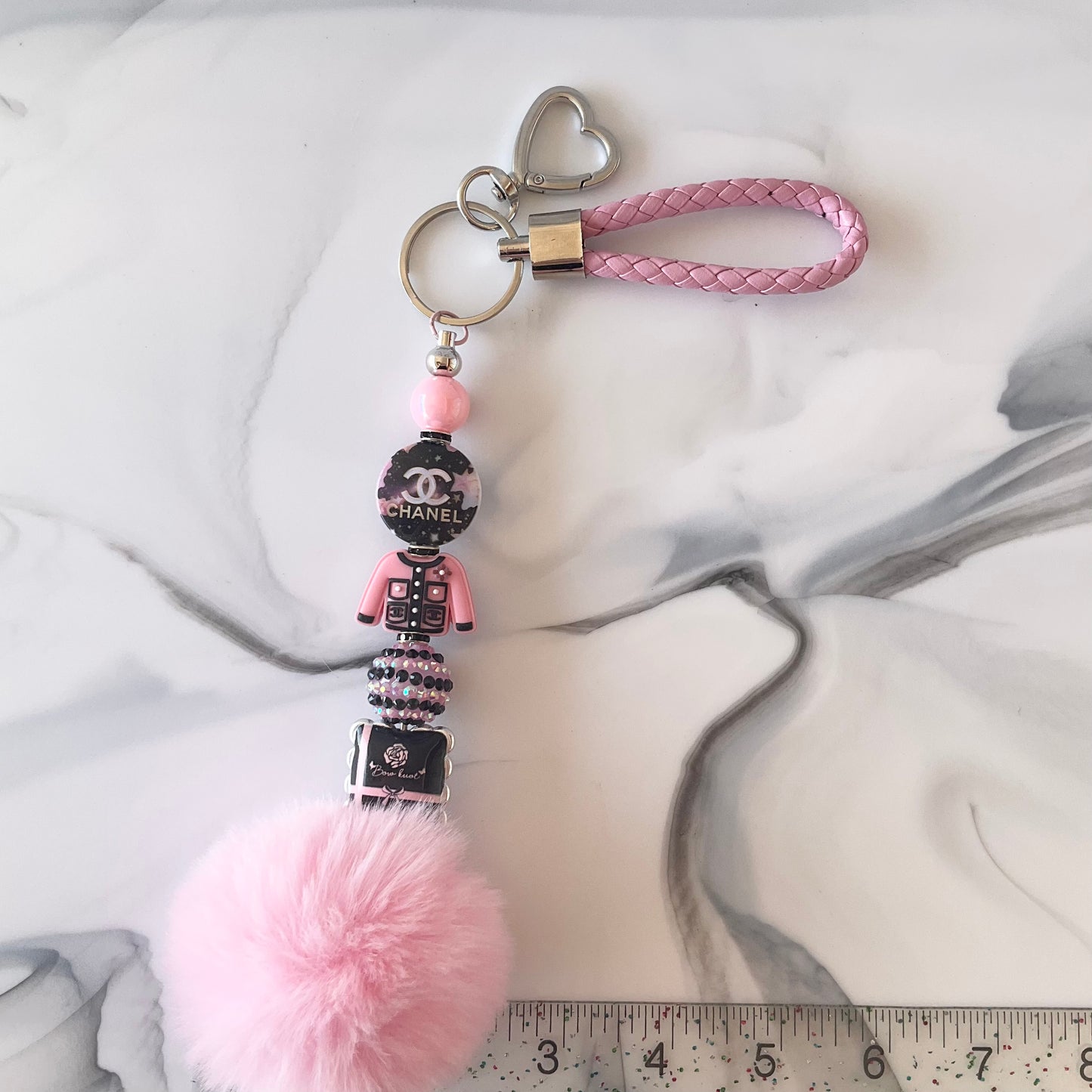 Cici Pink & Black Glam Keychain Wristlet