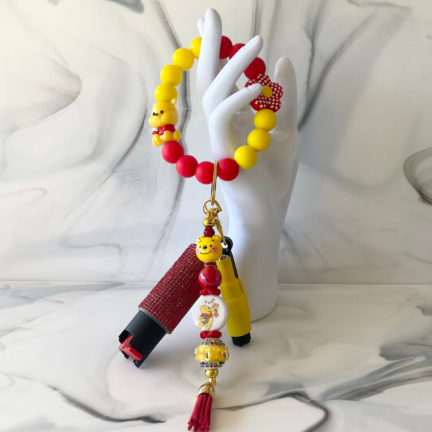 Honey Bear Red & Yellow Silicone Wristlet Self-Defense Keychain Set Large