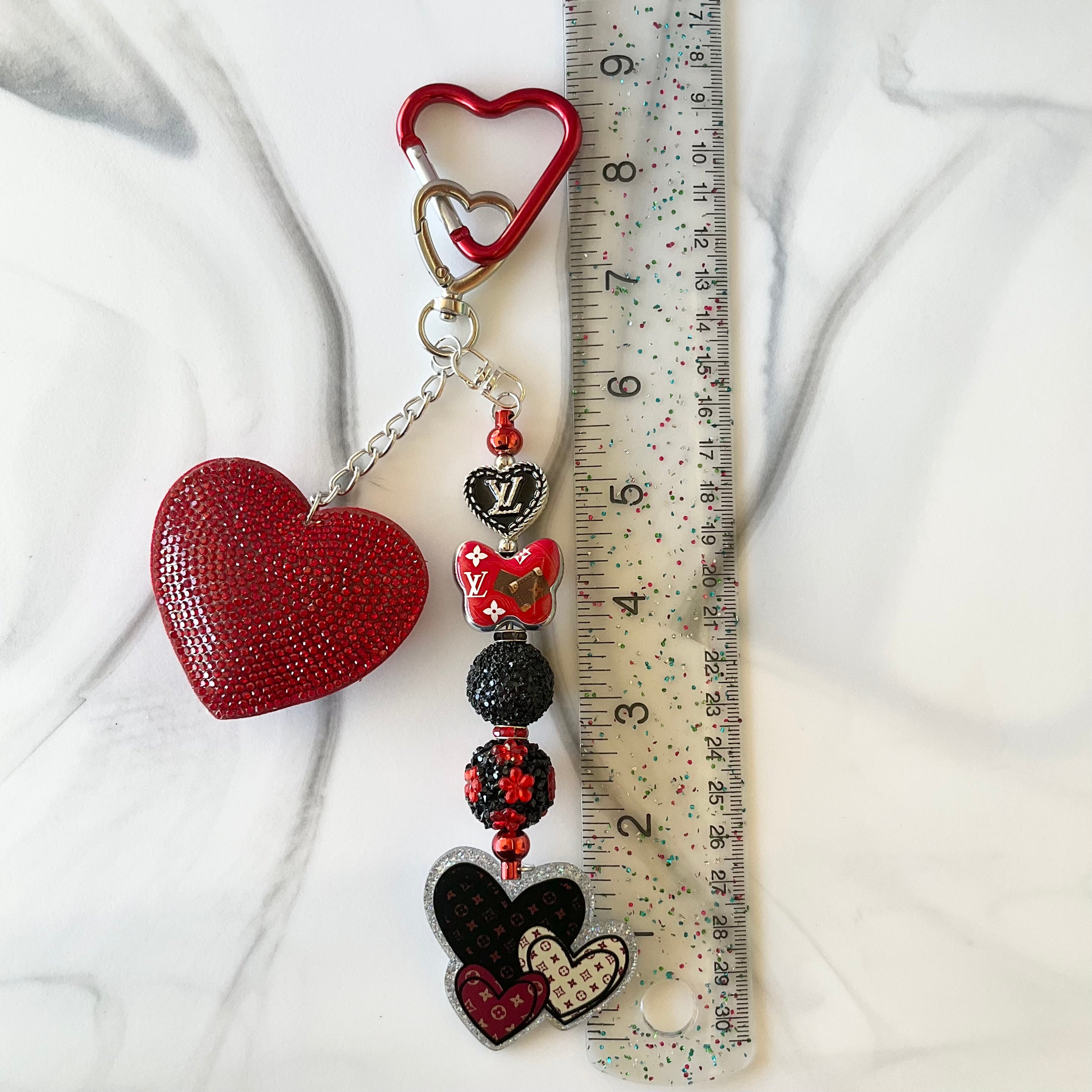 Luv Red & Black Heart Keychain/ Bag Charm