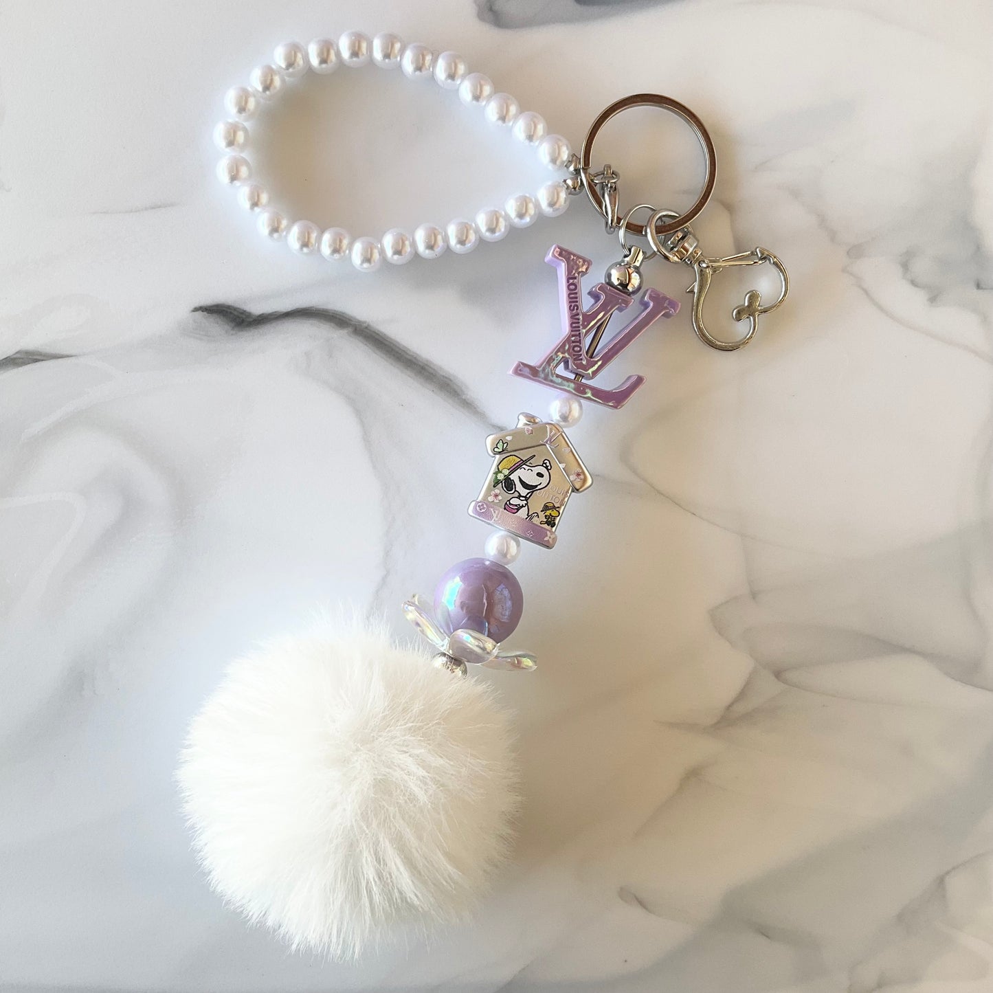 Luv Beagle Light Purple Faux Pearl Wristlet Keychain