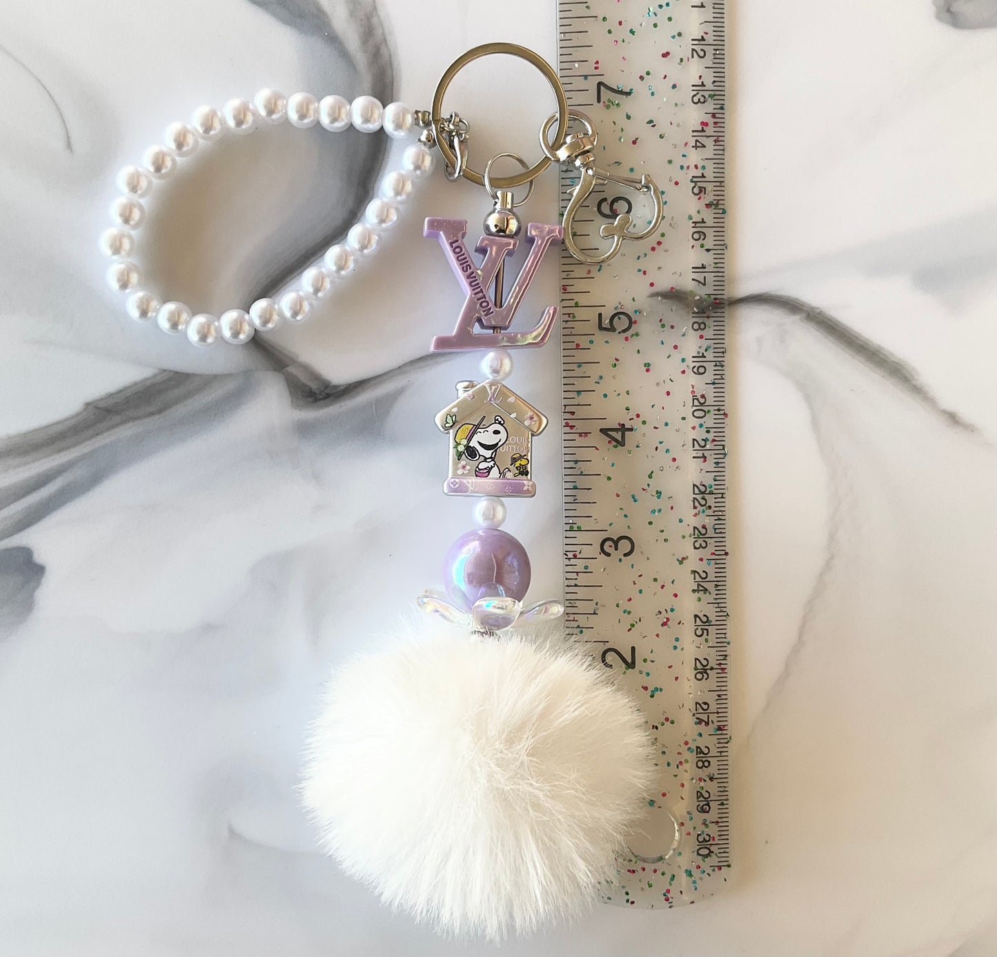 Luv Beagle Light Purple Faux Pearl Wristlet Keychain