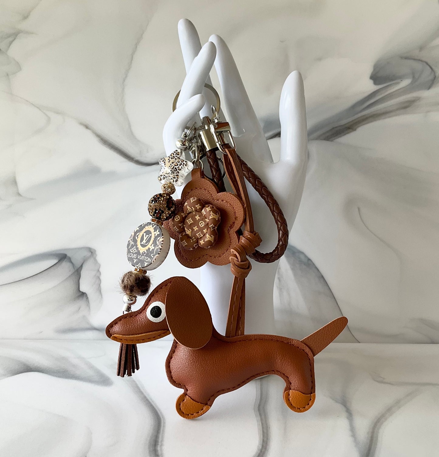 Luv Brown Wiener Dog Faux Leather Keychain Bag Charm