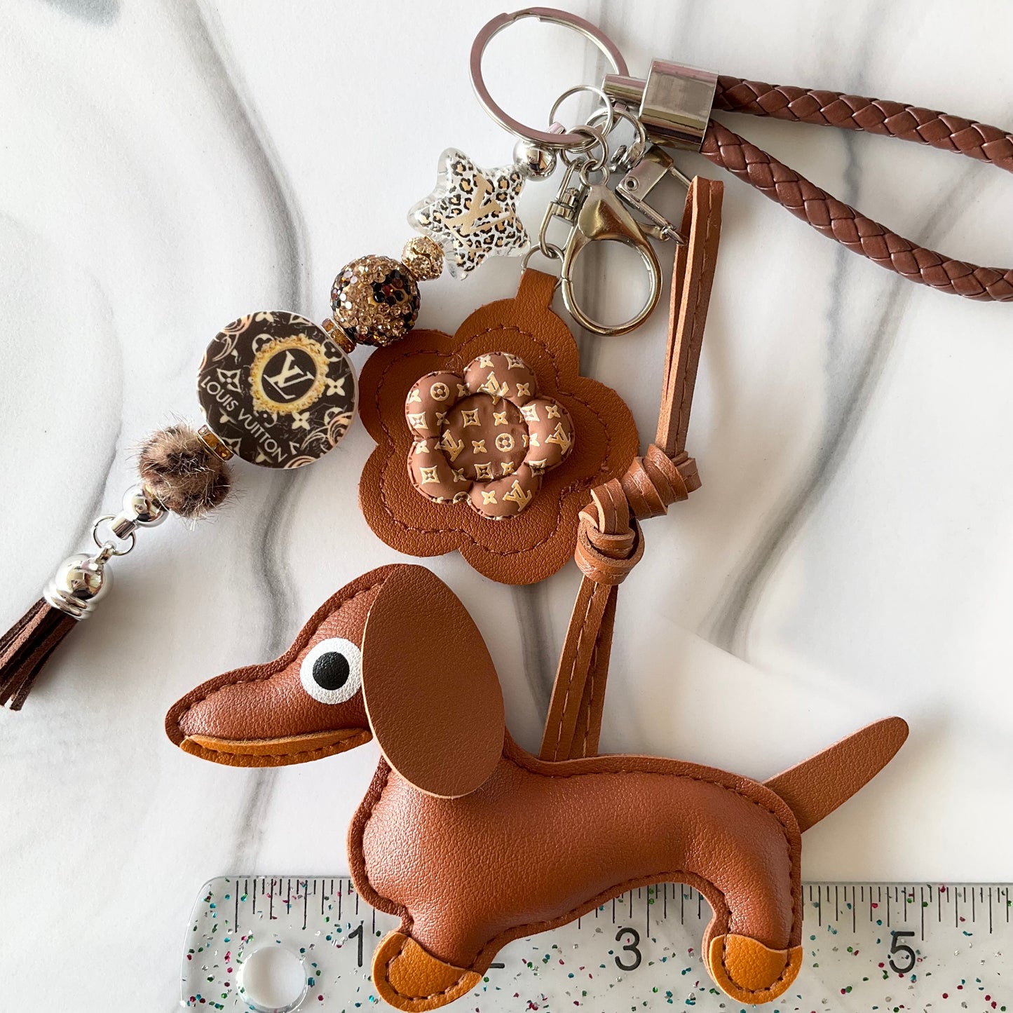 Luv Brown Wiener Dog Faux Leather Keychain Bag Charm
