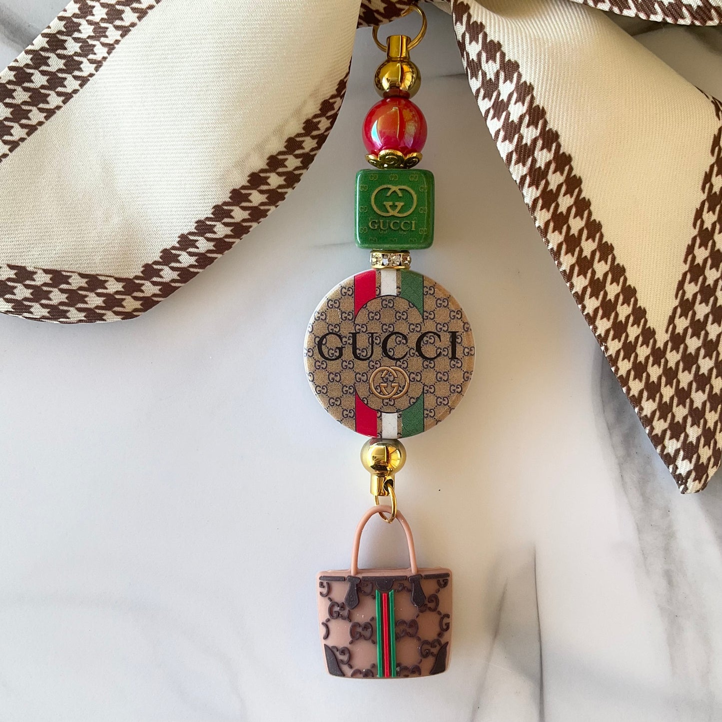 Gigi Brown & Ivory Houndstooth Bow Bag Charm