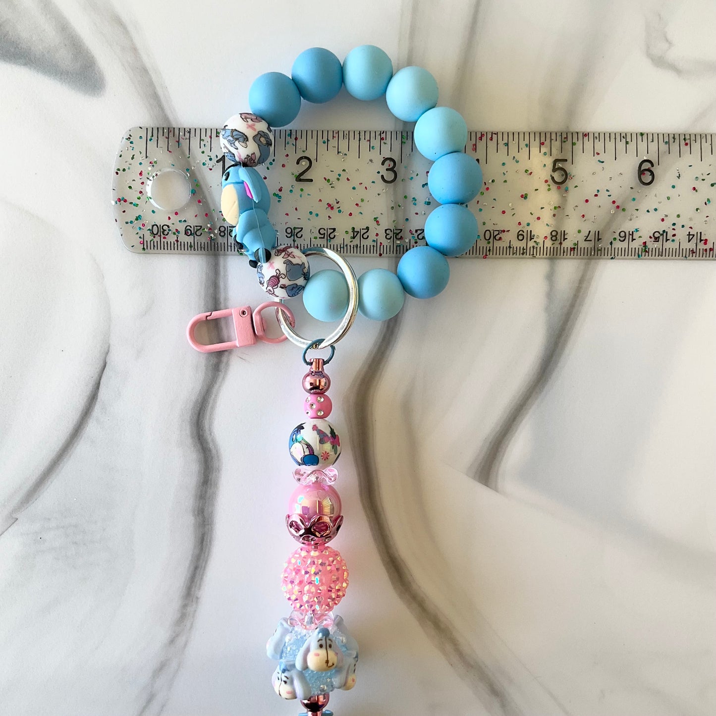 Sad Donkey Blue & Pink Silicone Wristlet and Keychain Small