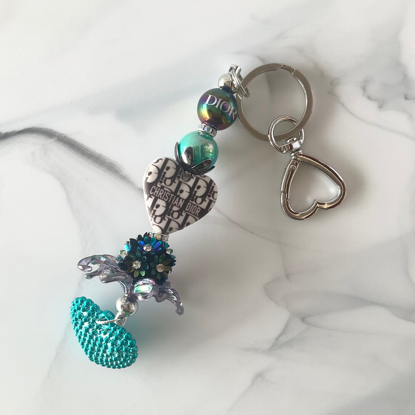 Didi Oil Slick & Turquoise Heart Keychain Bag Charm