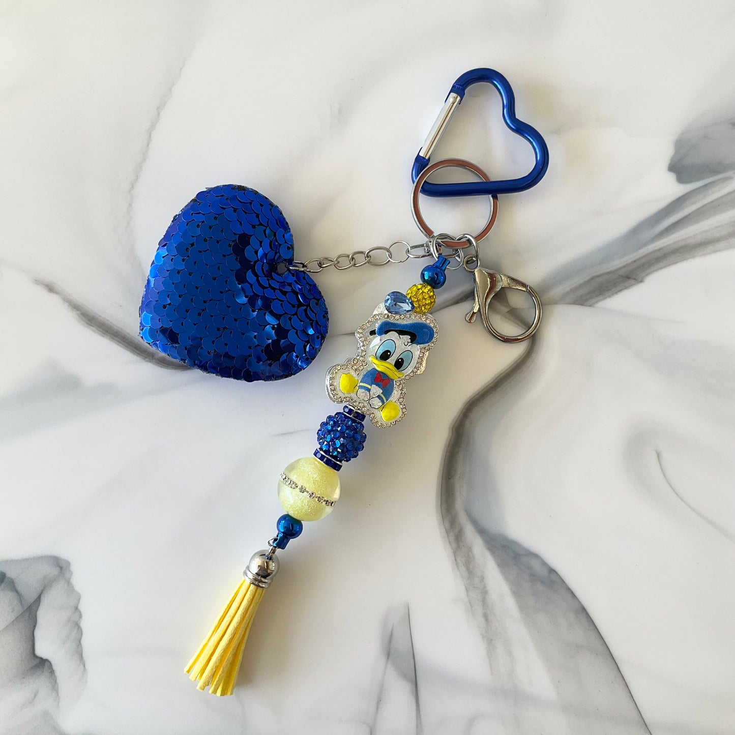 Boy Duck Royal Blue & Yellow Sequin Heart Keychain Bag Charm