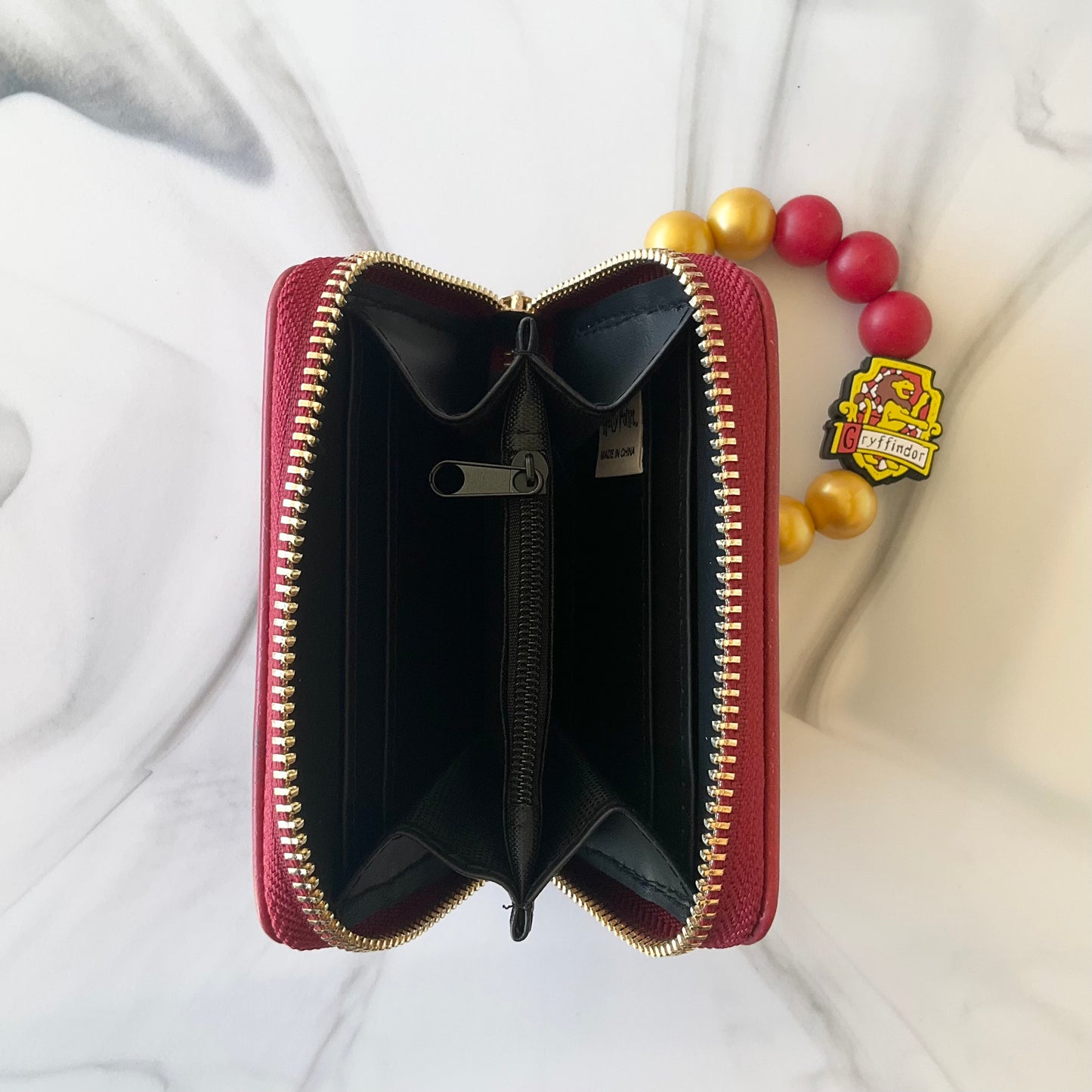 Wizard Boy Dark Red & Gold Silicone Wristlet Wallet and Keychain Set Small