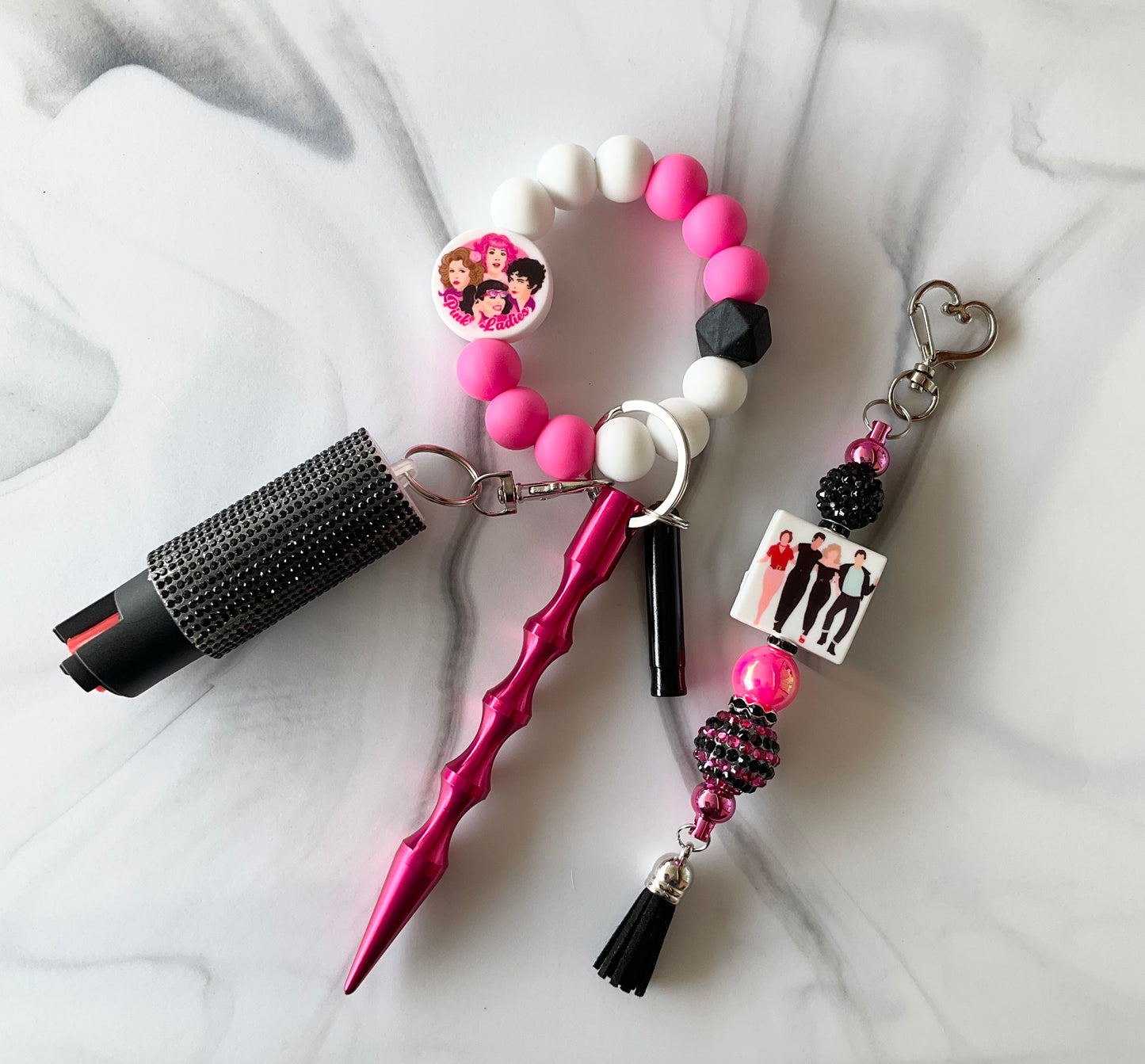 Grease Pink & Black Silicone Wristlet Self-Defense Keychain Set Large