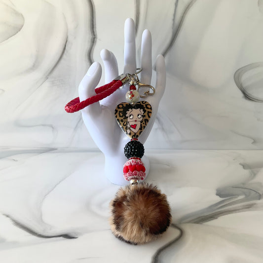 Betty Red Leopard Print Wristlet Keychain