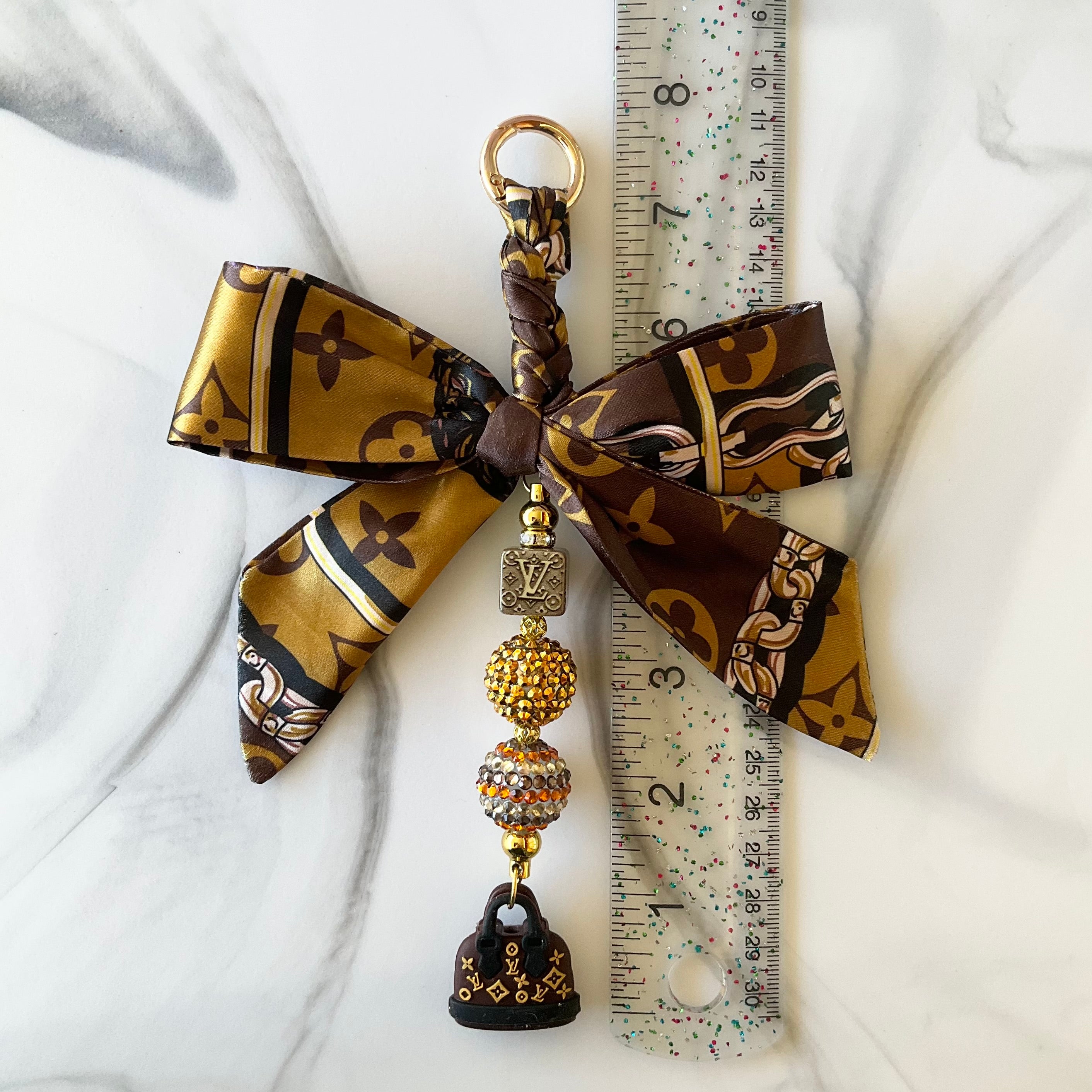 Luv Brown & Gold Satin Bow Bag Charm