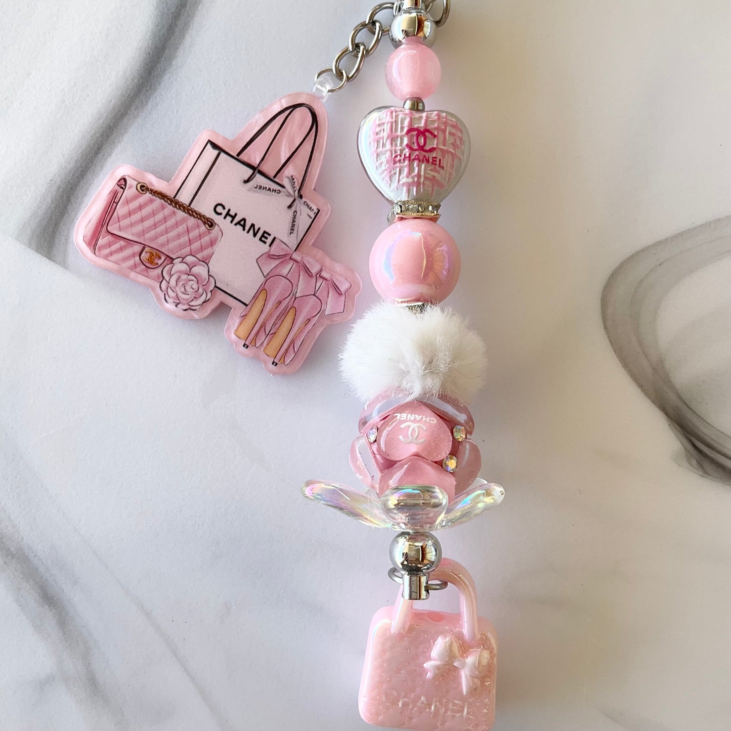 Cici Light Pink & White Silicone Wristlet Keychain Small