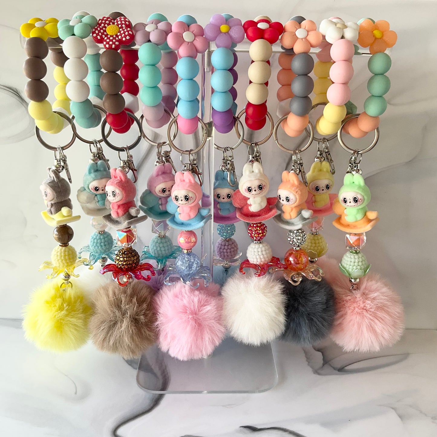 Monster Doll Flocked Silicone Wristlet and Keychain Bag Charm Small