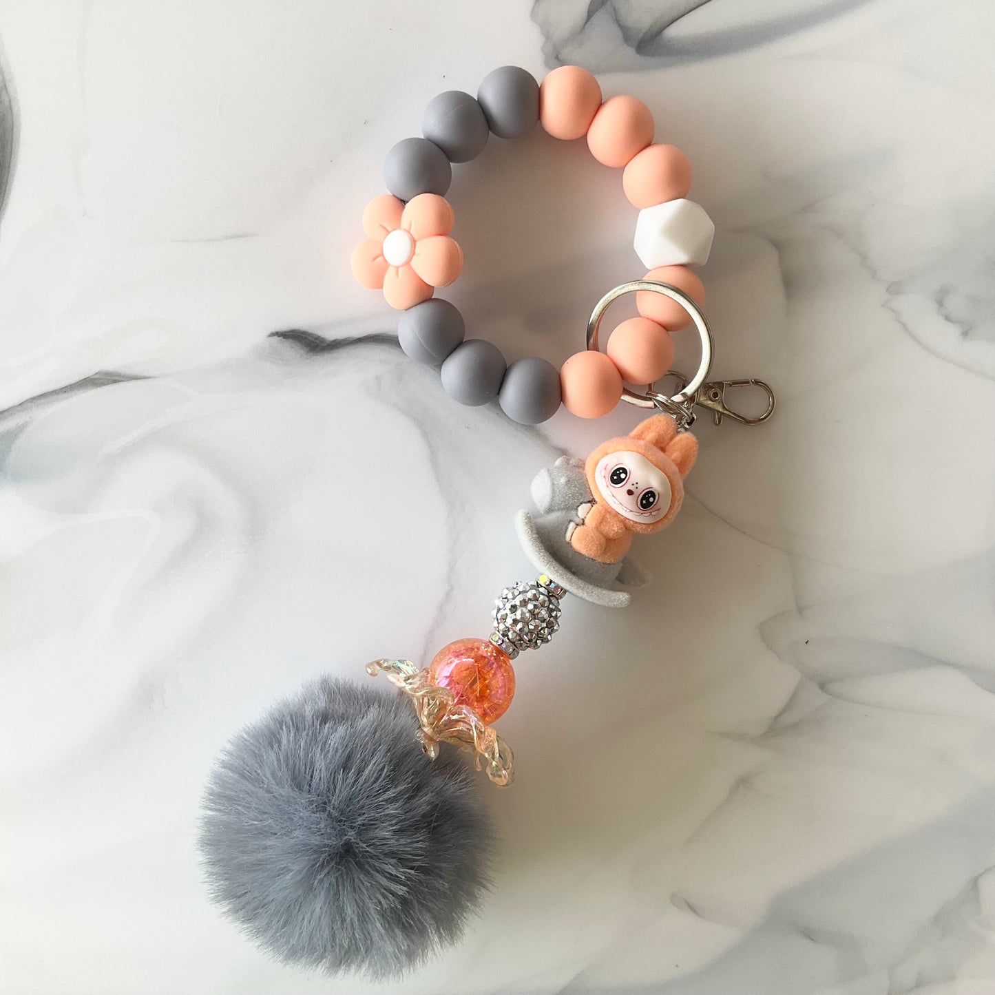 Monster Doll Flocked Silicone Wristlet and Keychain Bag Charm Small