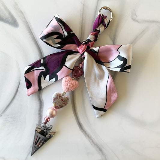Didi Plum & Pink Floral Satin Bow Bag Charm