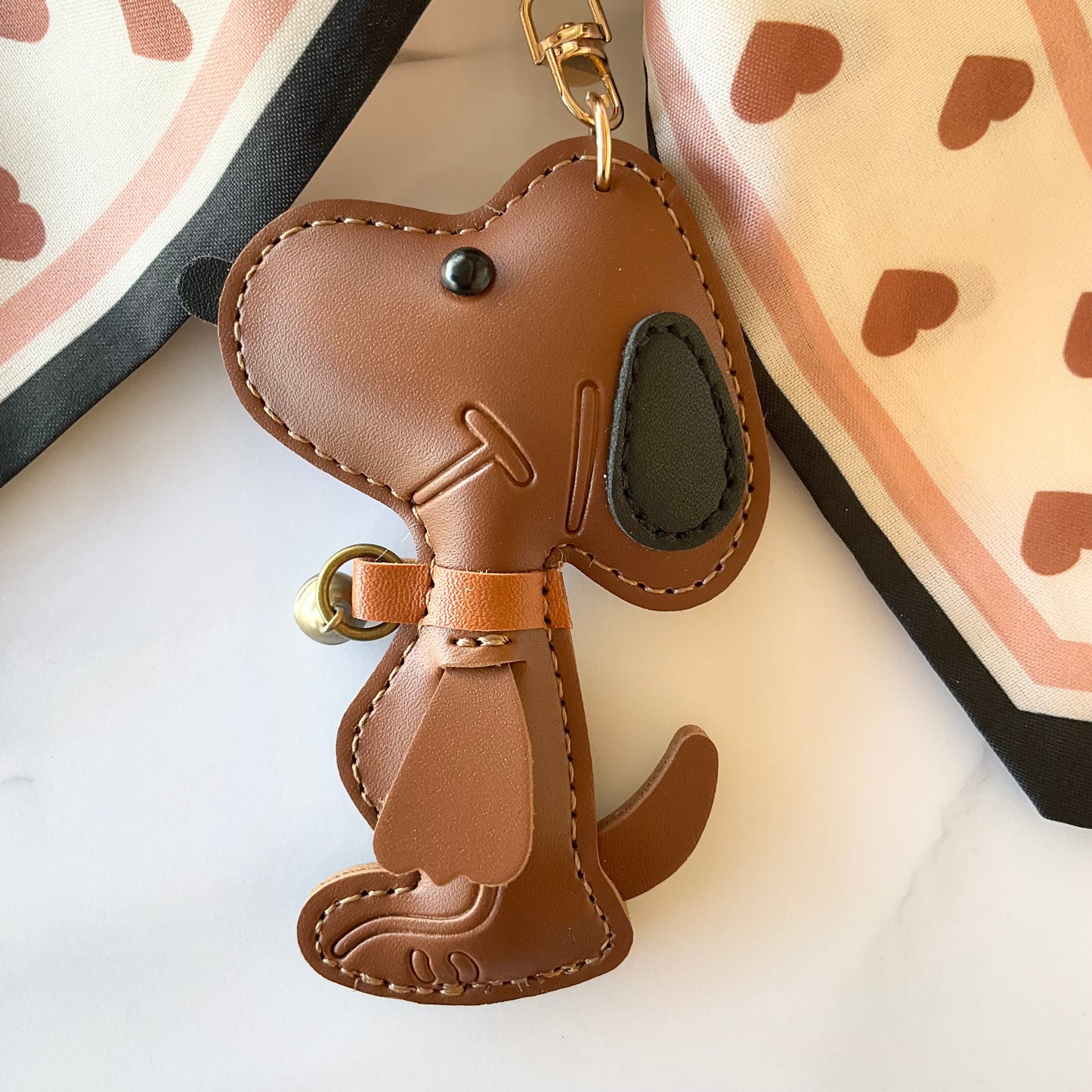 Cute Brown Beagle Heart Print Large Bow Bag Charm
