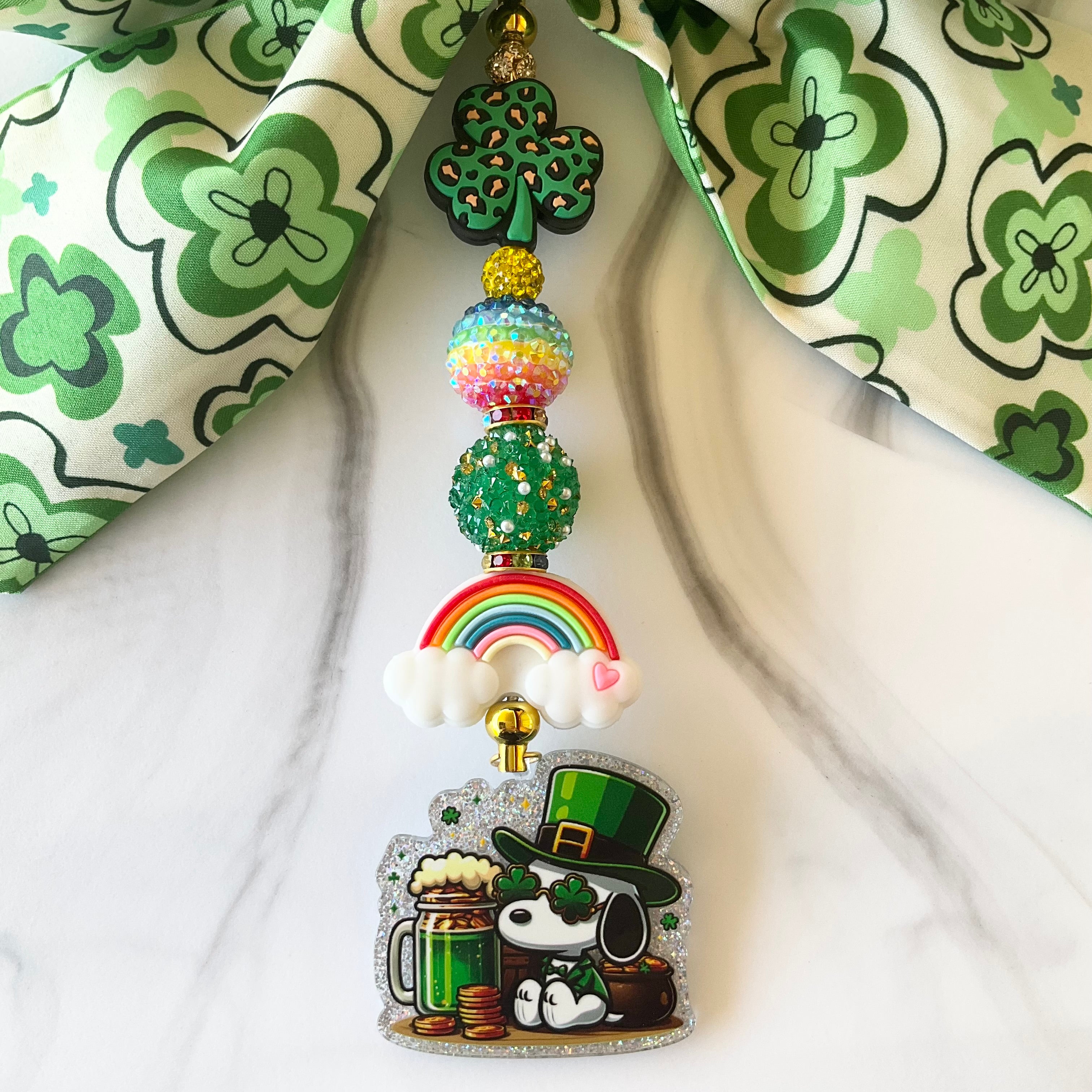 Cute Beagle St. Patrick's Day Large Bow Bag Charm