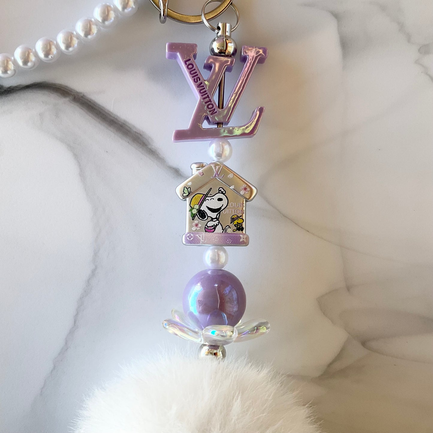 Luv Beagle Light Purple Faux Pearl Wristlet Keychain