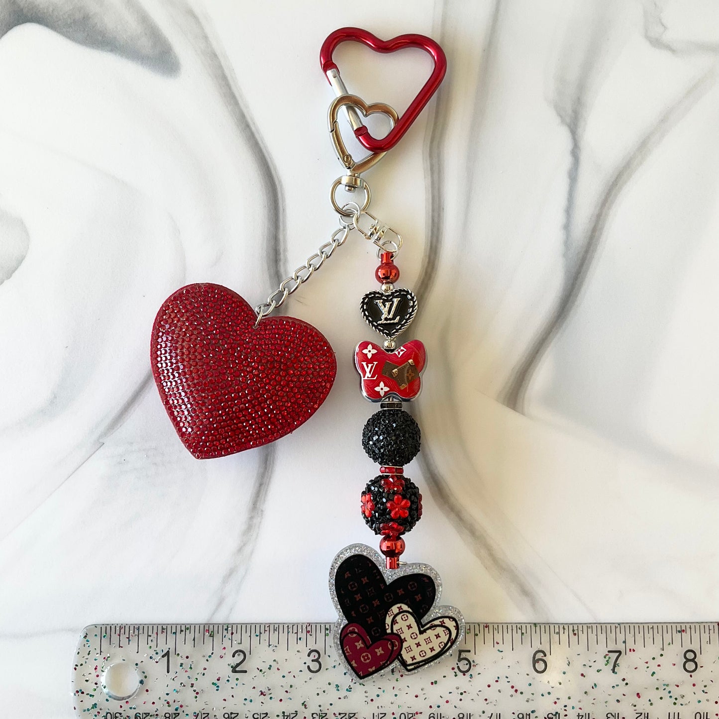 Luv Red & Black Heart Keychain/ Bag Charm