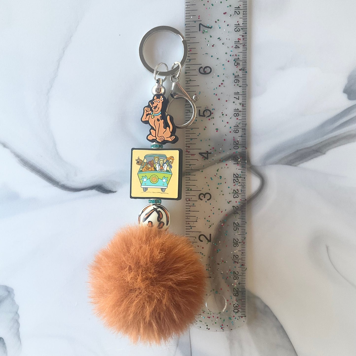 Silly Dog Brown Faux Fur Pom Keychain