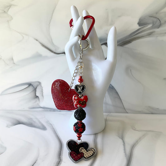 Luv Red & Black Heart Keychain/ Bag Charm