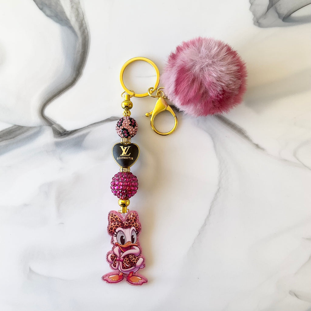 Girl Duck Pink Leopard Print Keychain