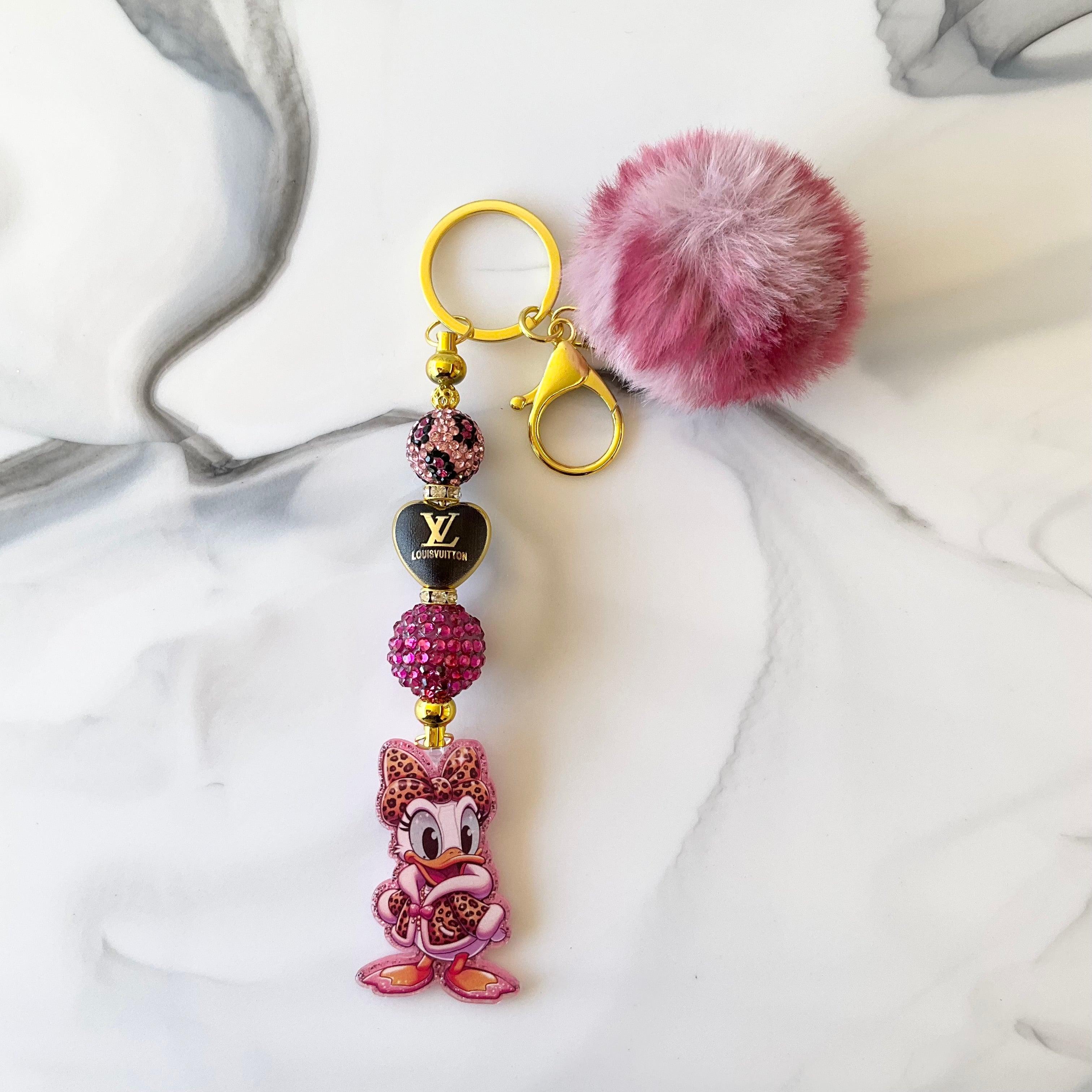 Girl Duck Pink Leopard Print Keychain