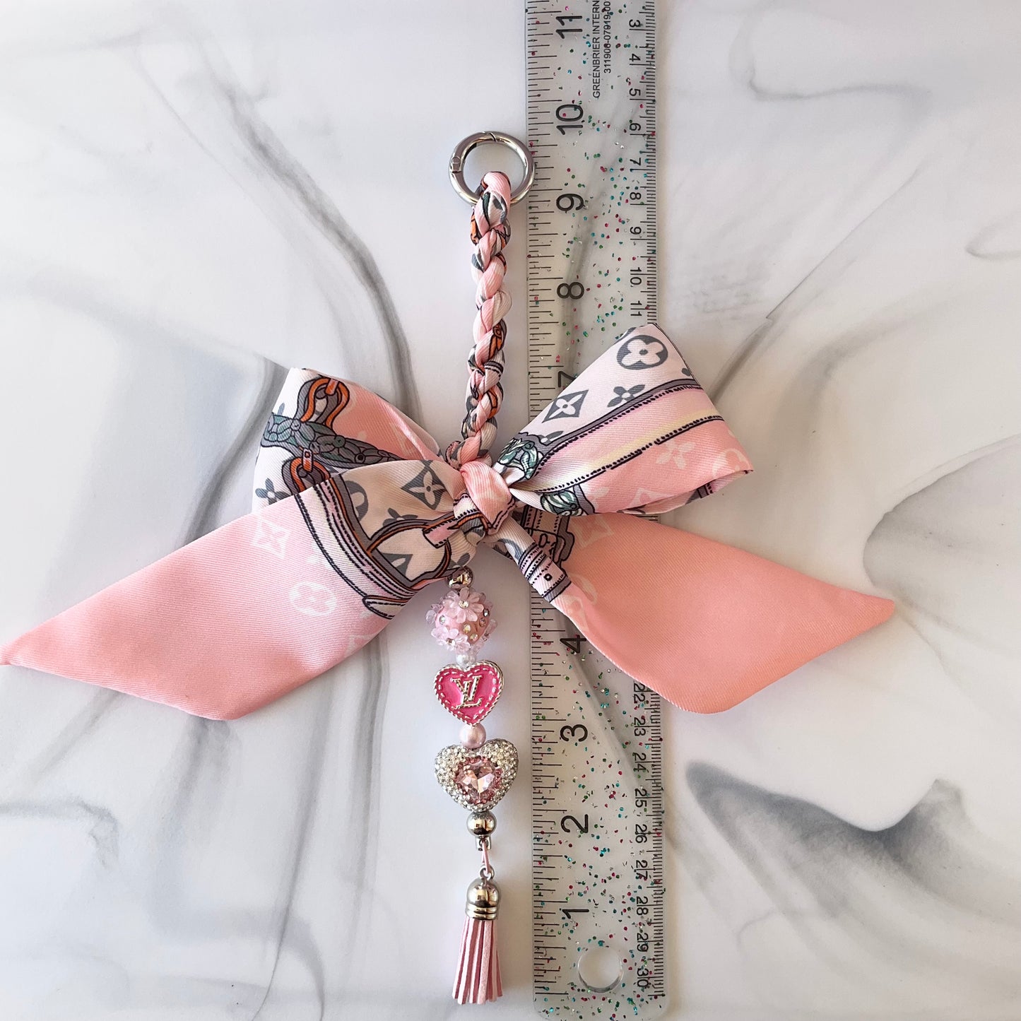 Luv Light Pink & Gray Rhinestones Bow Bag Charm