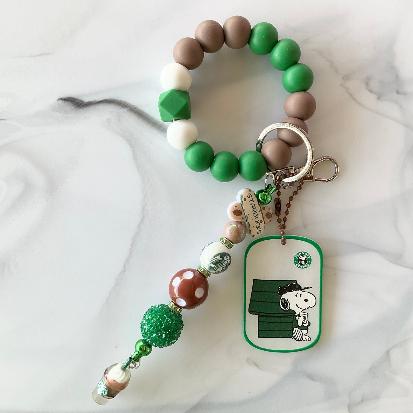 Starbucks Characters Brown & Green Silicone Wristlet Keychain Small