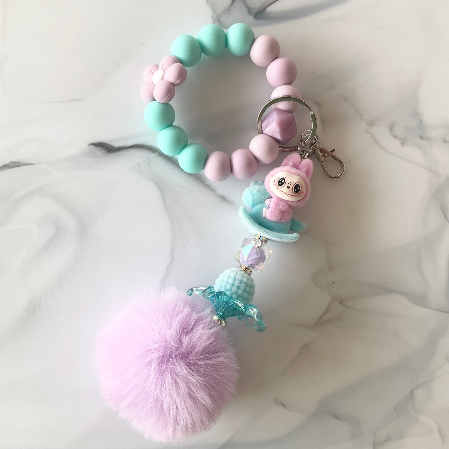 Monster Doll Flocked Silicone Wristlet and Keychain Bag Charm Small