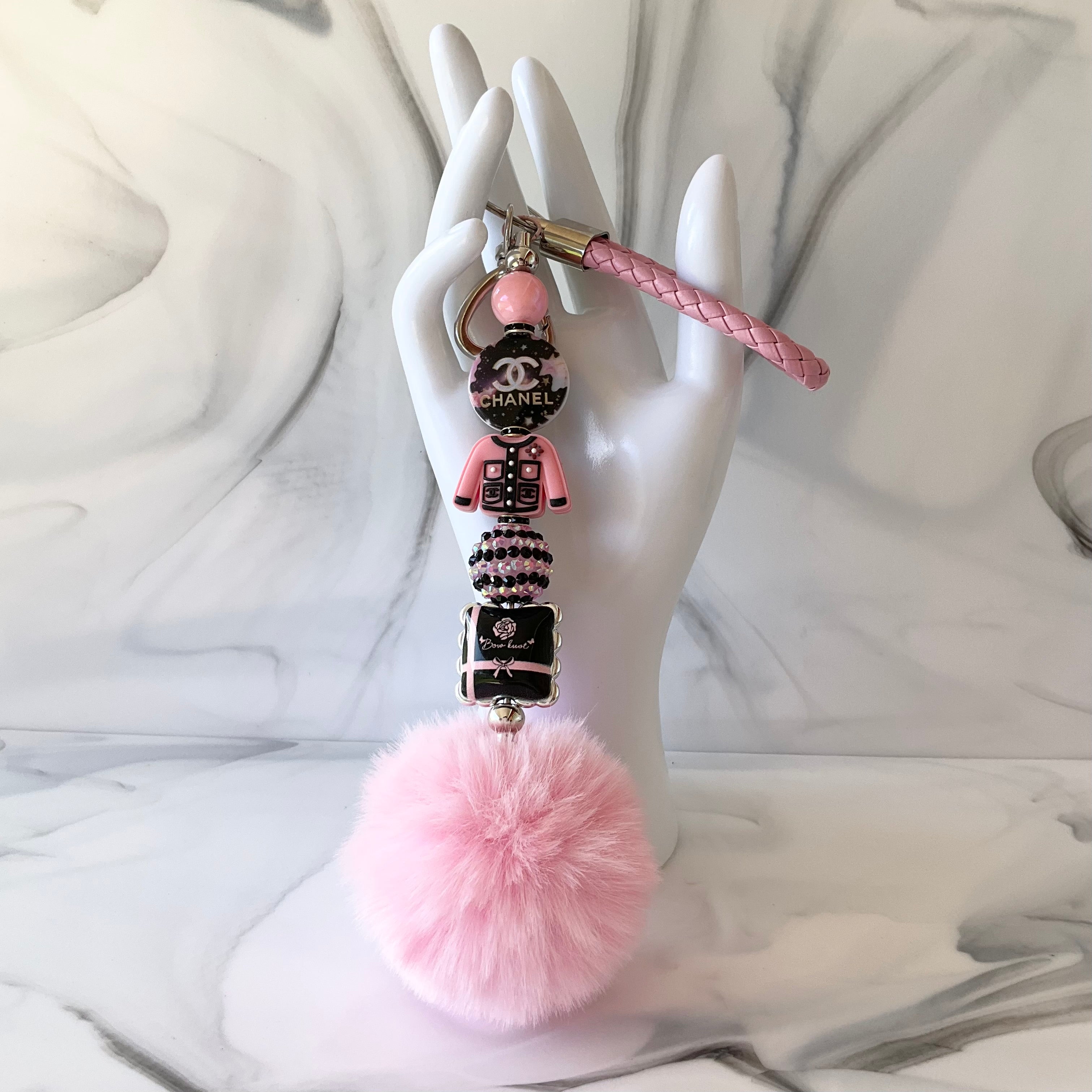 Cici Pink & Black Glam Keychain Wristlet