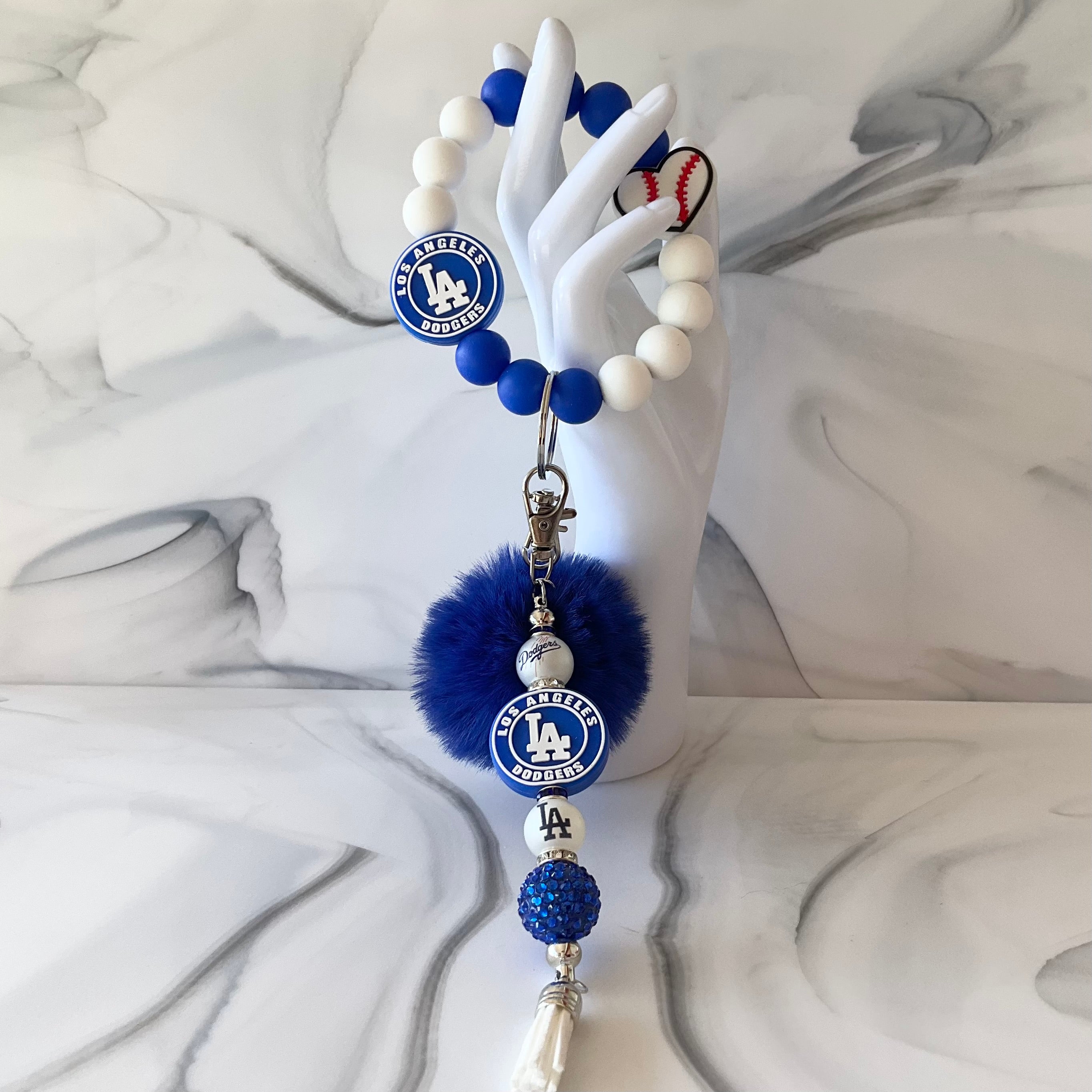 L.A. Baseball Blue & White Silicone Wristlet and Keychain Large