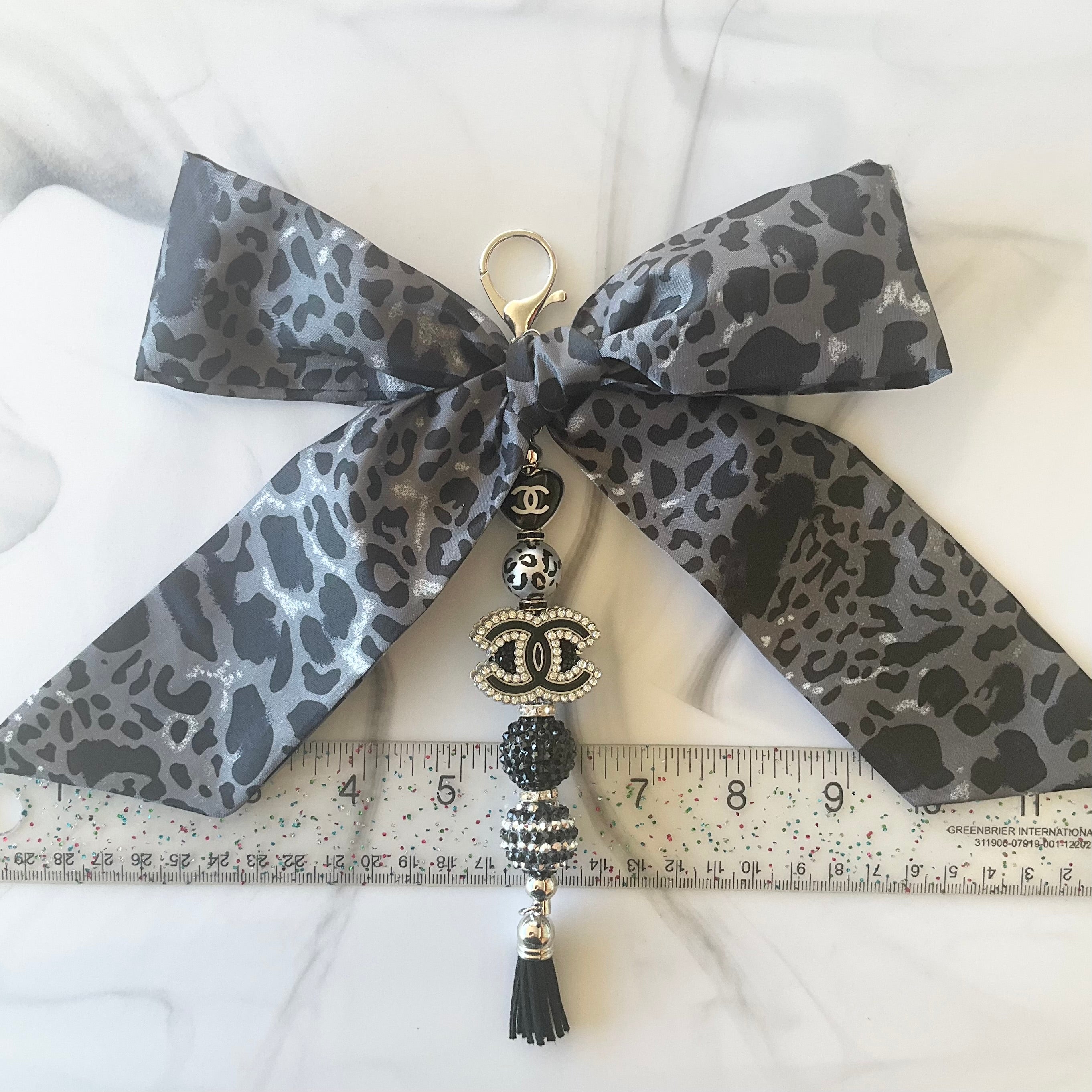 Cici Black & Gray Leopard Bow Bag Charm
