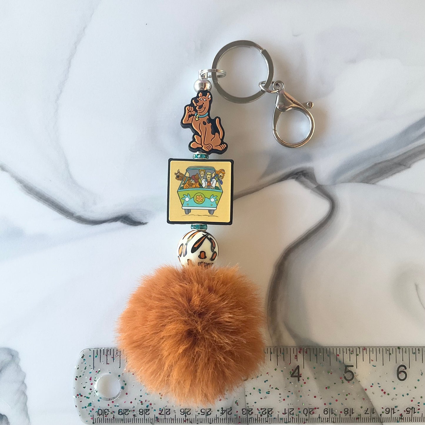 Silly Dog Brown Faux Fur Pom Keychain