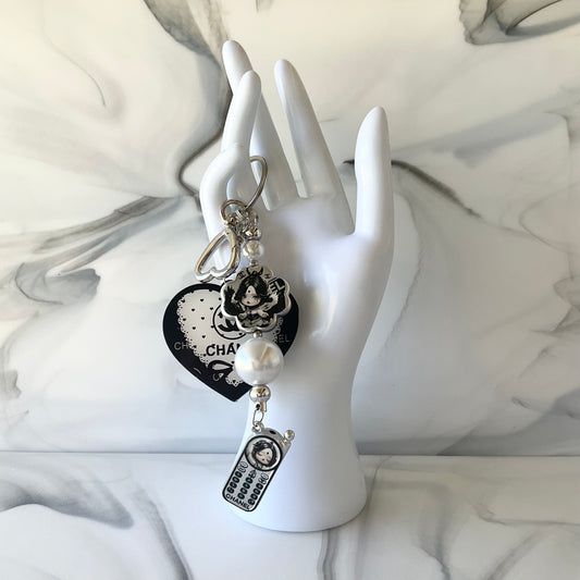 Cici Skull Girl Black, White & Silver Keychain Bag Charm