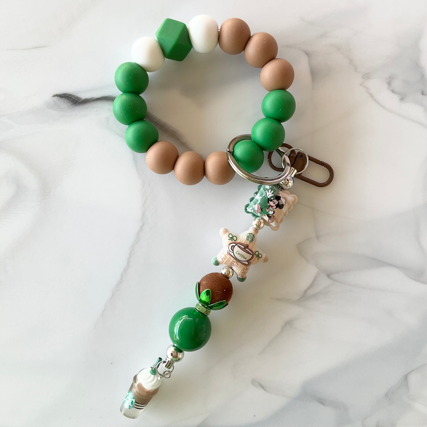 Starbucks Characters Brown & Green Silicone Wristlet Keychain Small