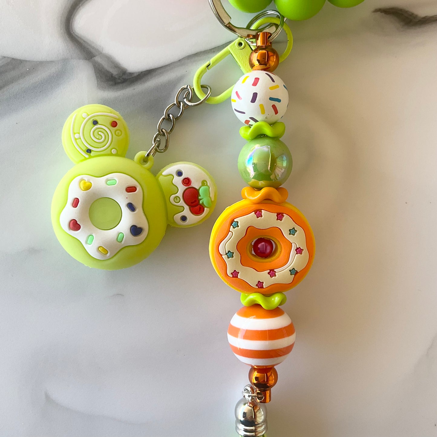 Mickey Head Colorful Donut Silicone Wristlet Keychain Bag Charm Small